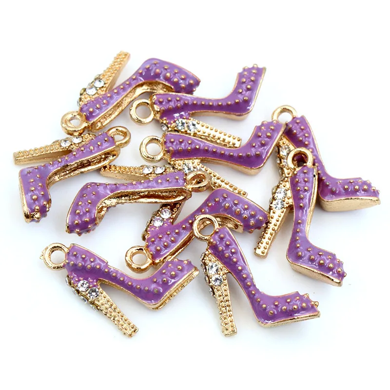 4pcs Oil Dripping Charms Pendant 14x16mm High Heels Shoes DIY Jewelry Making Supplies for Keychain Necklace Bracelet Findings