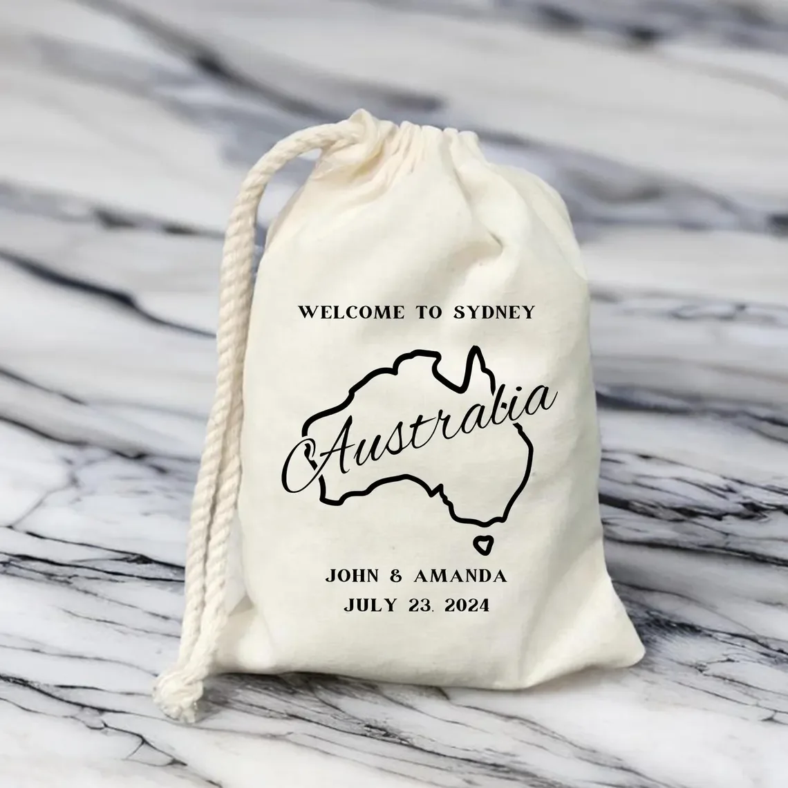 Personalized Welcome To Sydney Bag, Australia Destination Wedding Favors, Australia Country Outline Map Bag, Beach Wedding Party