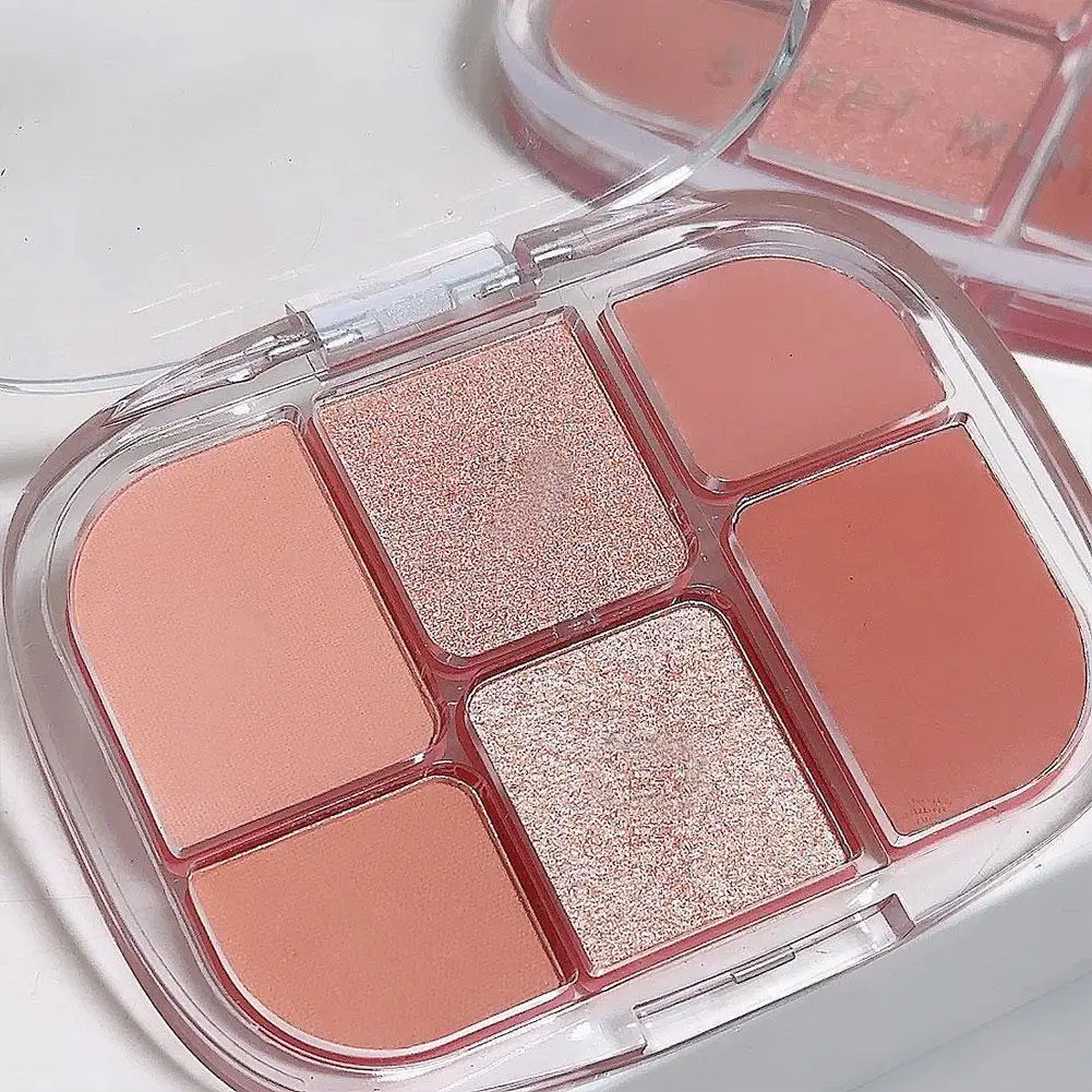 Sei colori rosa opaco palette di ombretti glitter opaco baco da seta illumina il trucco occhi bassi fard crema satura sdraiata quotidiana C6D0