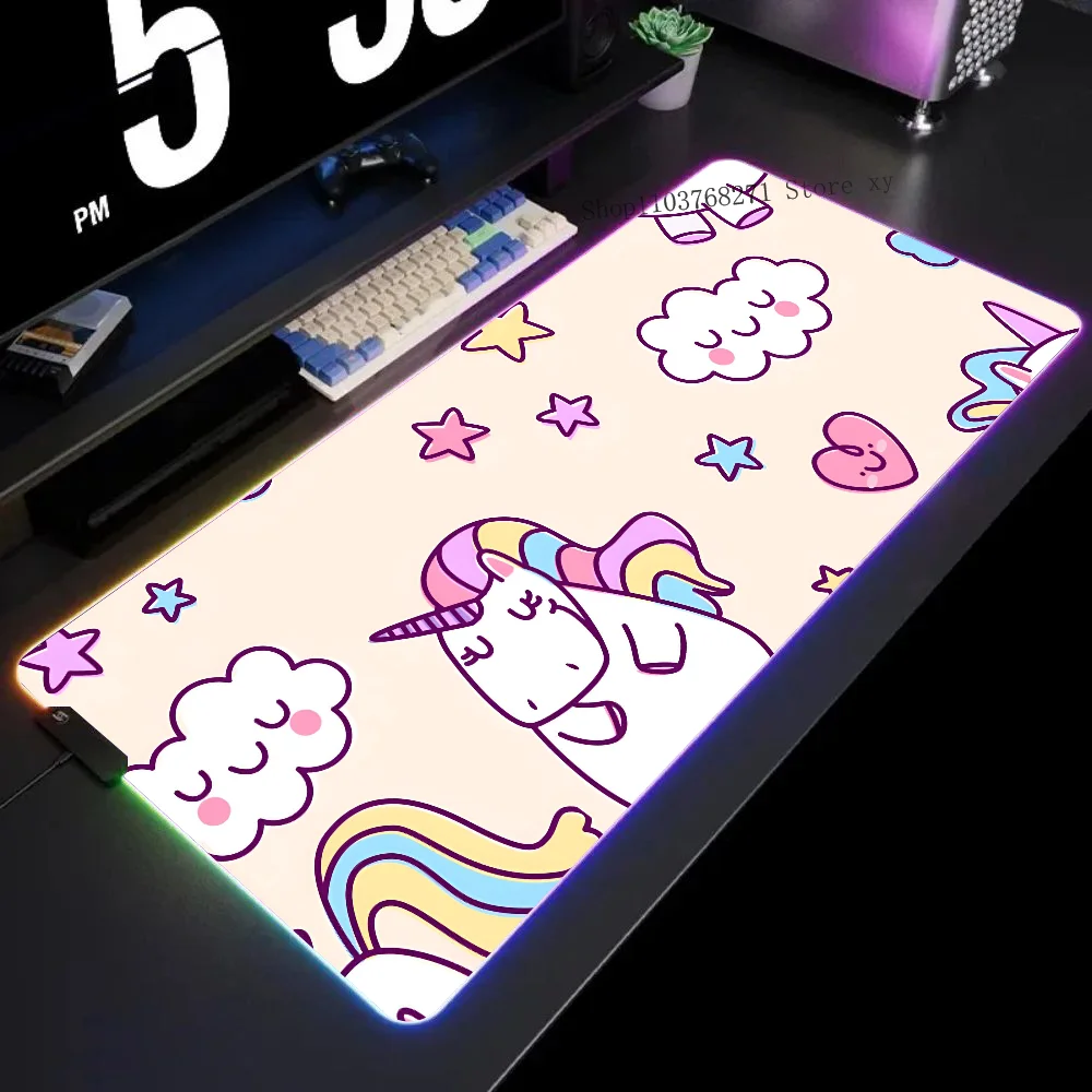 

Cute Cartoon Unicorn Mousepad XXL RGB Gaming Mouse Pads HD Black Gamer Accessories Large LED