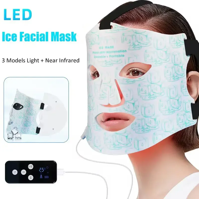 Built in Battery 3 Colors 460NM 590NM 630NM 850NM Ice Facial Yellow Bule LED Red Light Therapy Face Mask