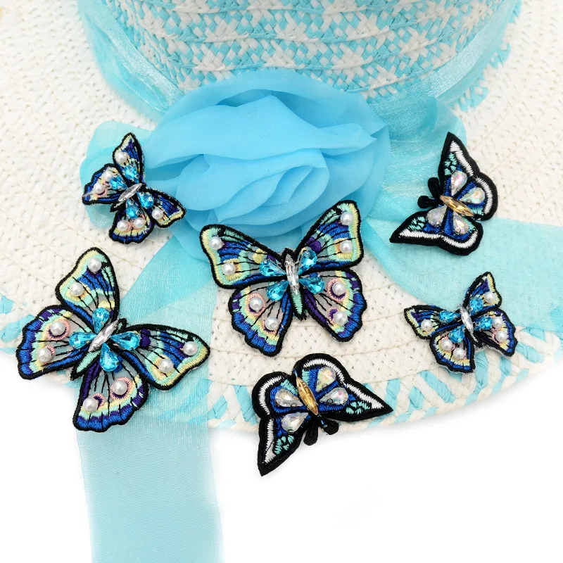 2pc/lot sewing flower butterfly beaded patches for clothing DIY rhinestone sequins Sew on patch embroidery appliques parche ropa