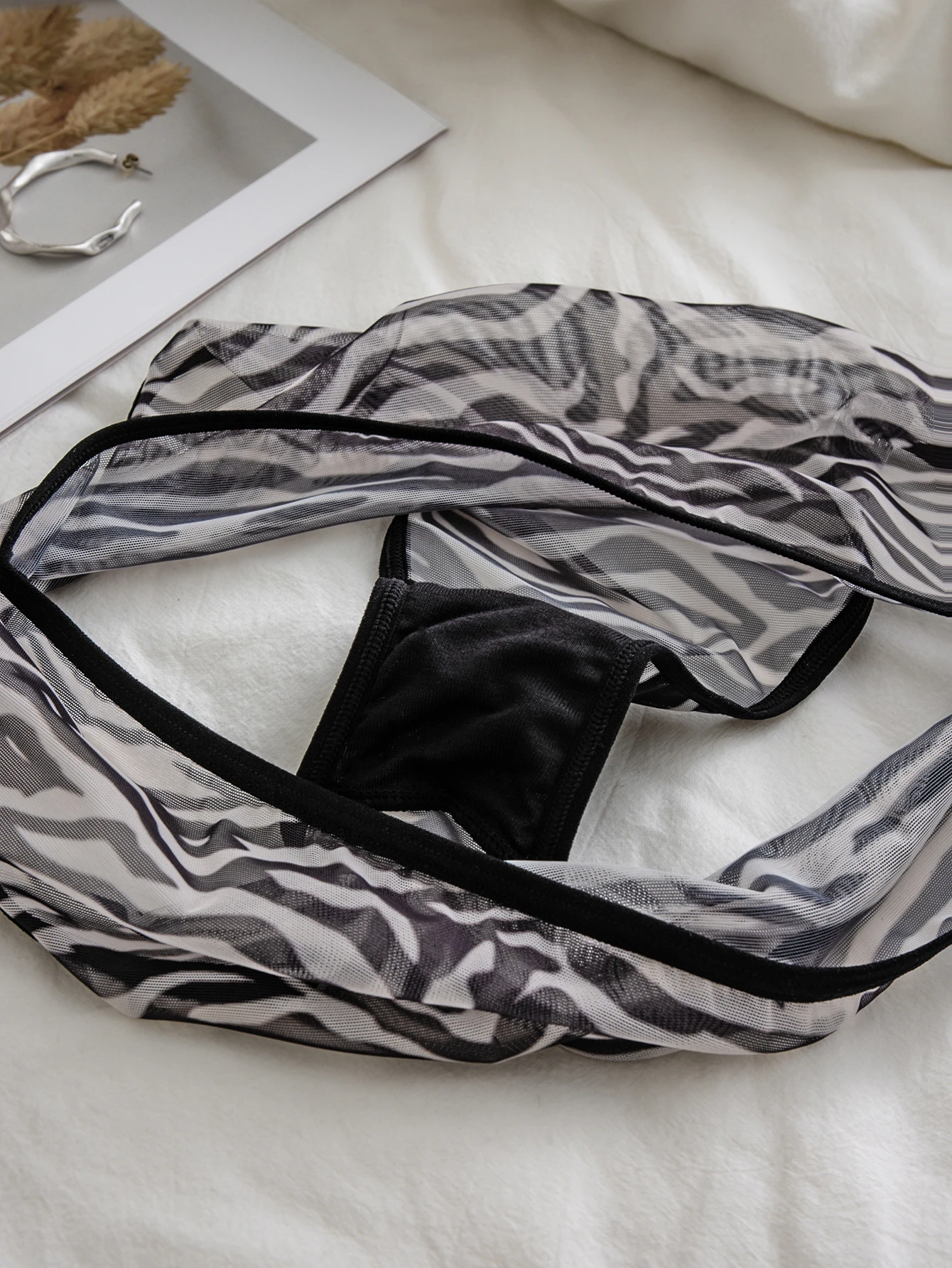 VENTIECE مجموعة ملابس داخلية مثيرة بطبعة حمار وحشي - مجموعة ملابس داخلية شفافة شبكية رفيعة للغاية - مجموعة ملابس داخلية مثيرة