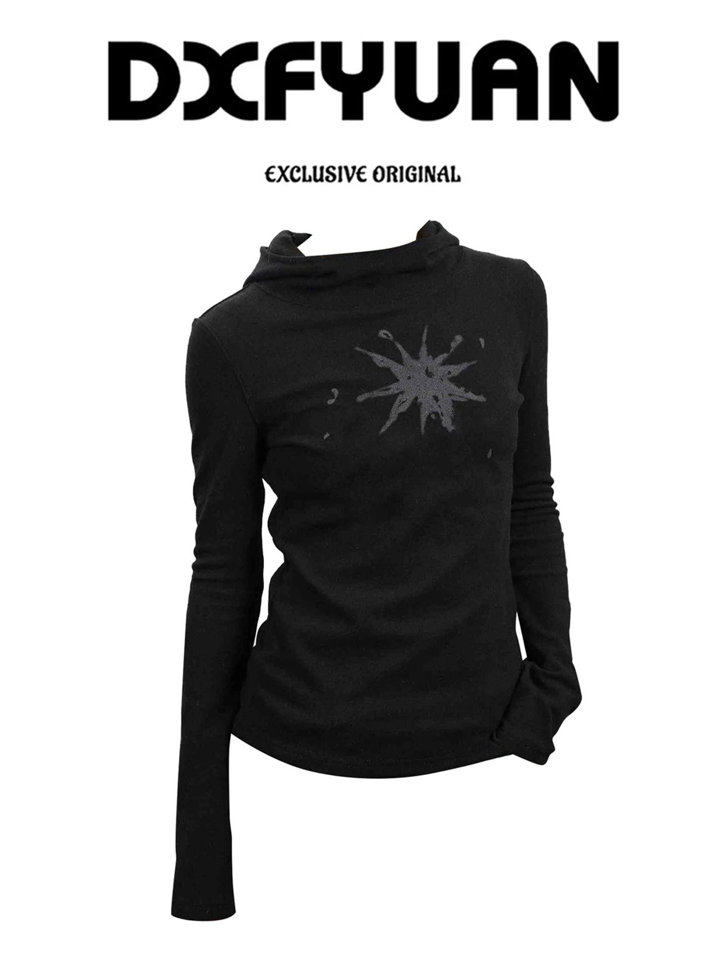 

Women Black Gothic T-shirt Harajuku Y2k Tees Top Vintage Aesthetic Long Sleeve Asymmetrical T-shirts 2000s Emo Oversize Clothes