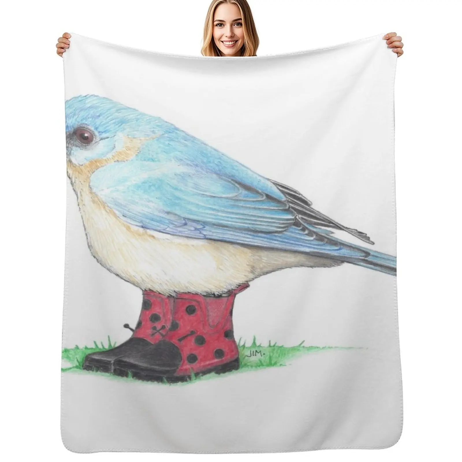 

Bluebird in Ladybug Boots Throw Blanket Decorative Sofa Blankets For Bed Kid'S Soft Plaid Blankets