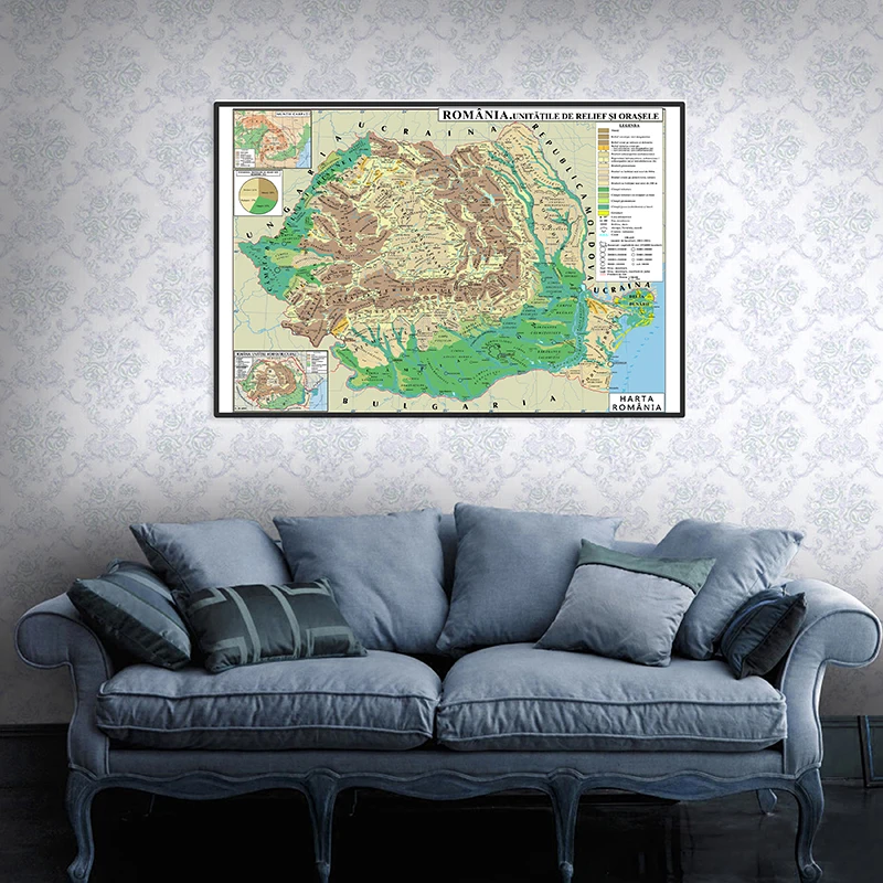 Pintura en lienzo del mapa de Rumania en cartel de pared rumano para regalo de viaje, suministros escolares, decoración del hogar y la Oficina, 59x42cm