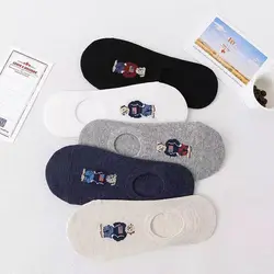5Pairs Woman Socks Pure Cotton Summer Thin Style Cartoon Bear Socks For Women Sweat Absorbing Odor Preventing Low Top Men Clothe