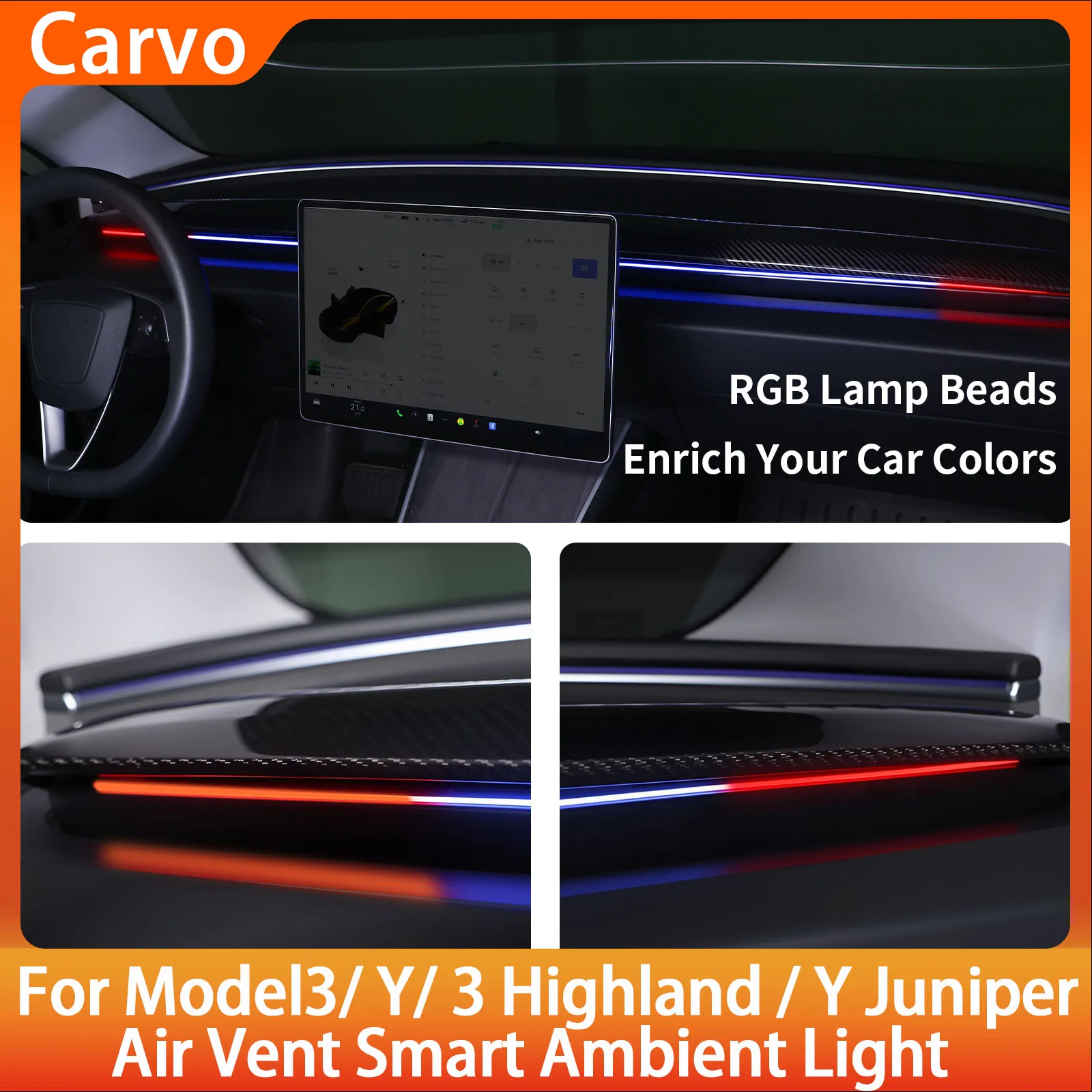 Smart Air Vent Ambient Light System with Blind Spot Monitoring BSD Compatible for Tesla ModelY Juniper Model3 Highland Model3/Y