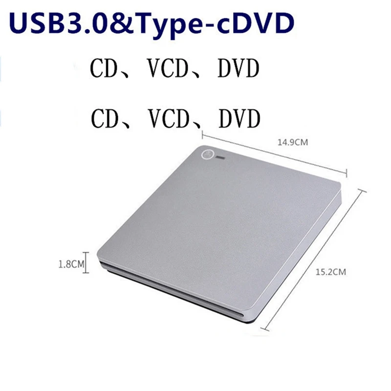 محرك أقراص DVD خارجي USB 3.0 نوع C محرك أقراص مضغوطة ثنائي المنفذ مشغل DVD مسجل بصري محمول الموقد لنظام التشغيل MAC Windows 7/8/10