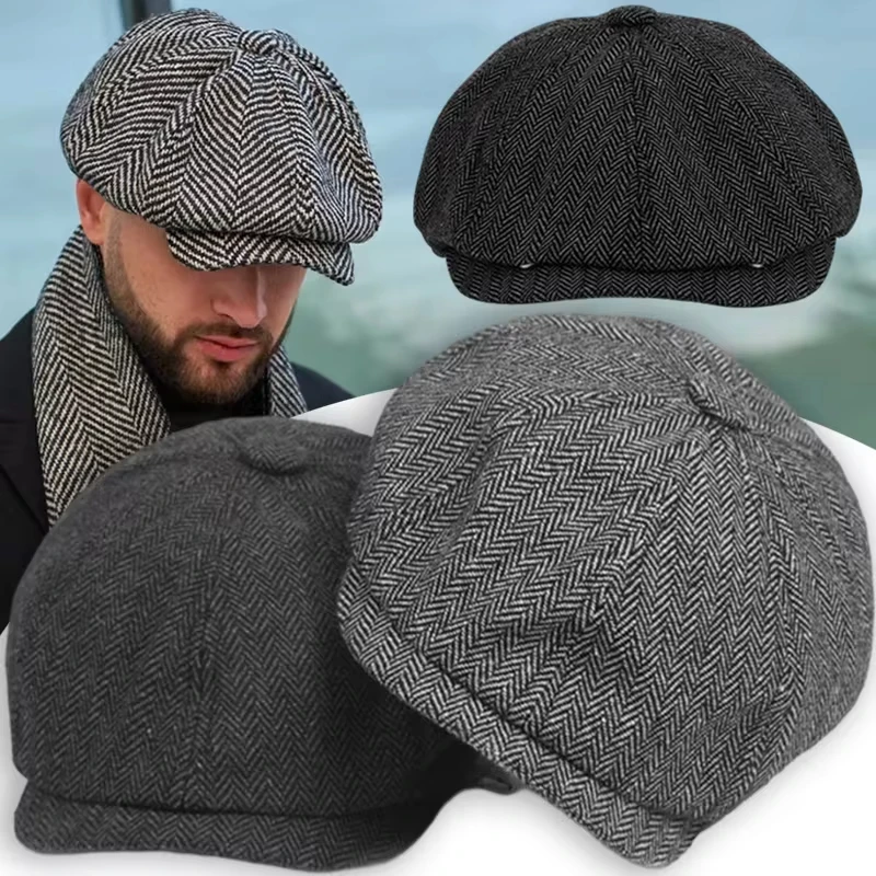 Classic Herringbon Beret Tommy Shelby Hat Spring Autumn Retro British Newsboy Cap Gatsby Octagonal Hats