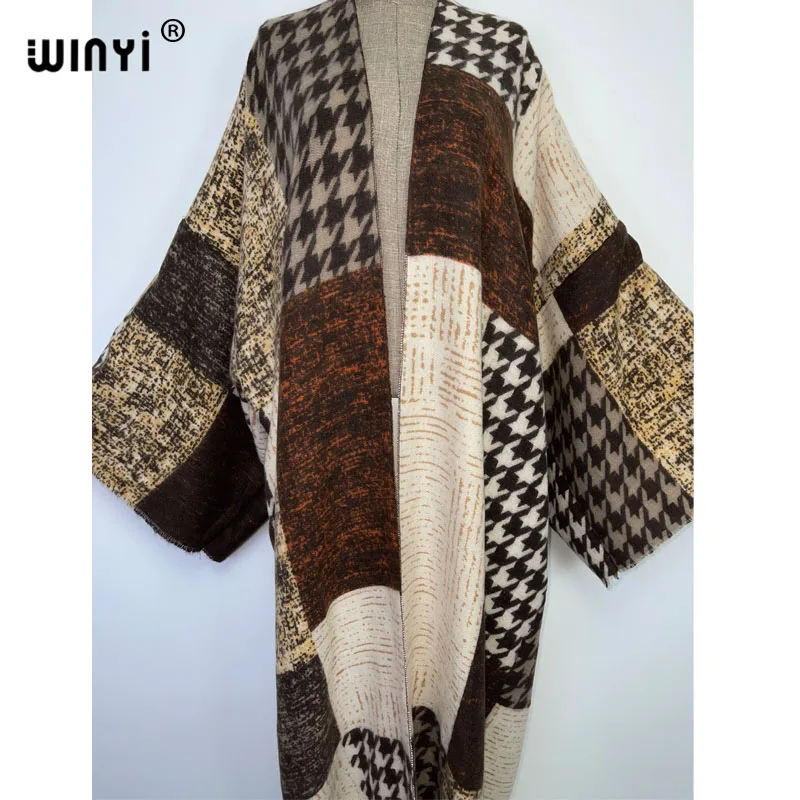 WINYI High Quality winter Women elegant Vintage printing loose Dress Full Sleeve Casual warm Thick Warm Female Christmas Coats