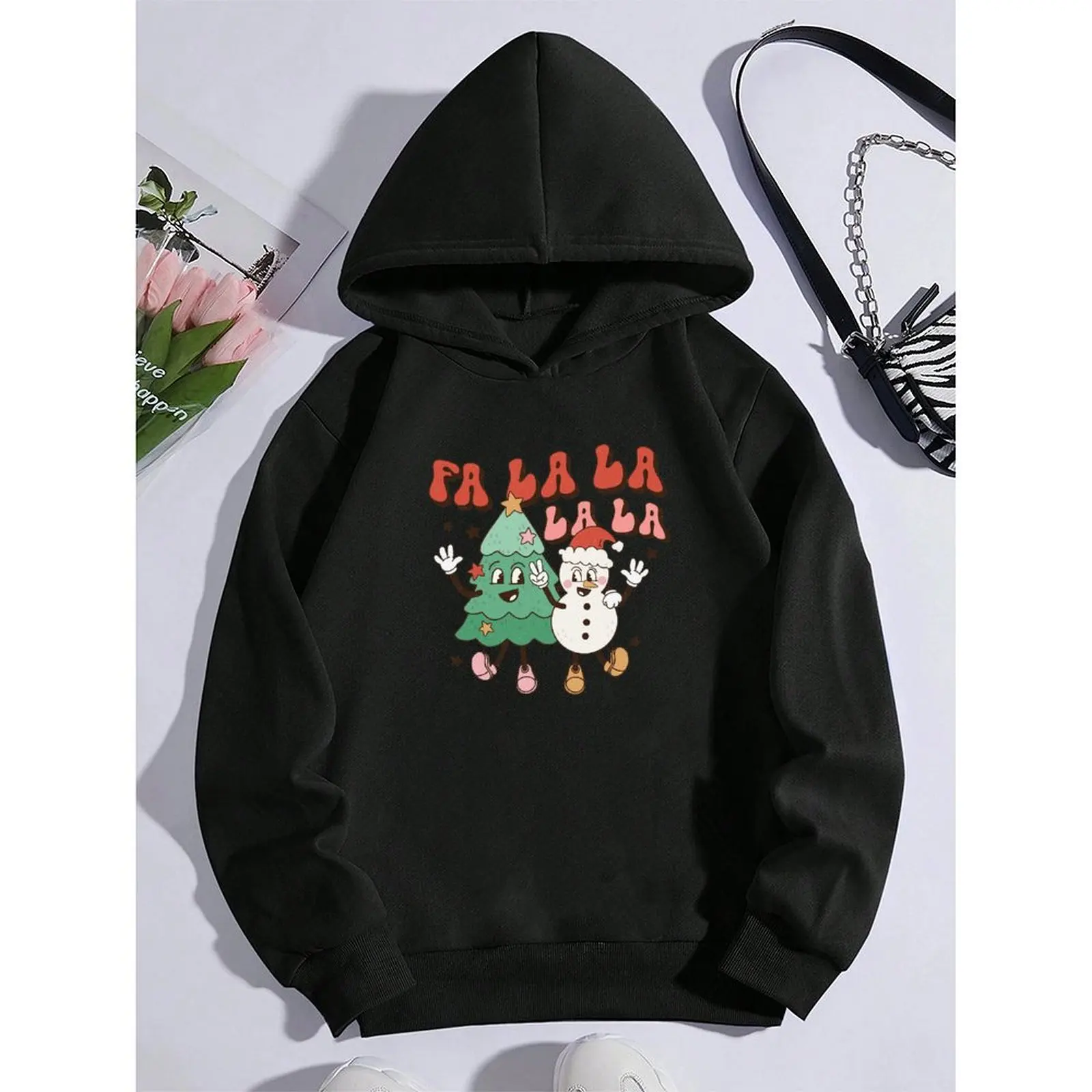 المرأة البلوز فضفاض البلوز هوديس الشتاء عارضة المطبوعة نمط نسيج مريح عيد الميلاد Falala سترة طويلة الأكمام