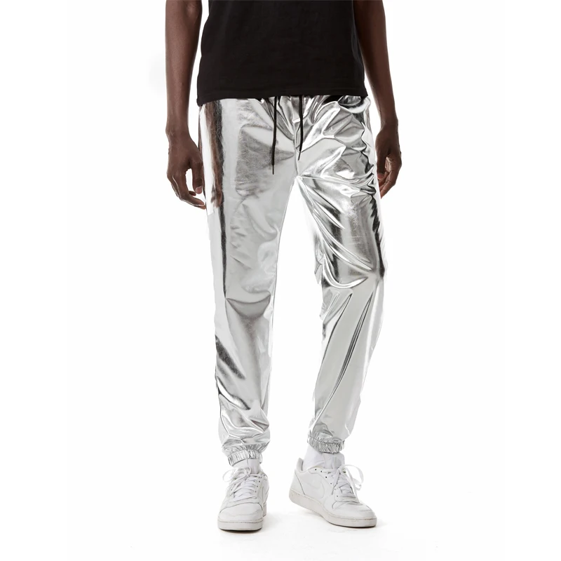 Pantalones plateados brillantes para hombre, nueva marca, ajustados, para DJ, discotecas, fiestas, Halloween, disfraz de cantante de baile de