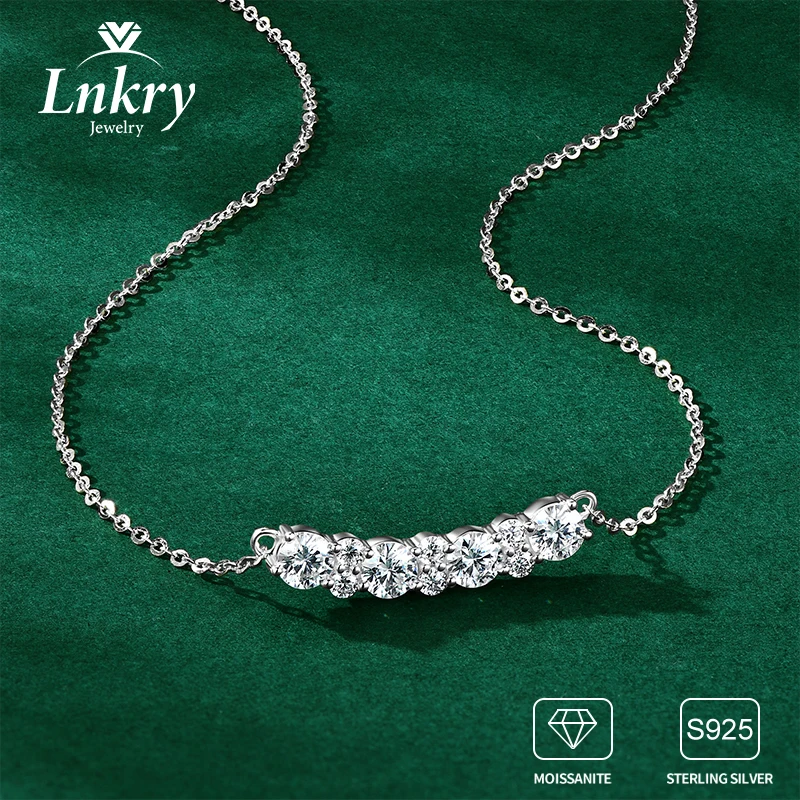 

Lnkry Genuine 925 Silver Chain Necklaces Sparkling 4mm&2mm Moissanite Necklace For Women One Row Stone Daily Jewelry Gift