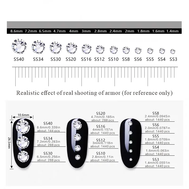 أحجار الراين المسطحة ثلاثية الأبعاد دائرية متعددة الأحجام، ولمسات فضية، وإكسسوارات أظافر من حجر الماس المتلألئ