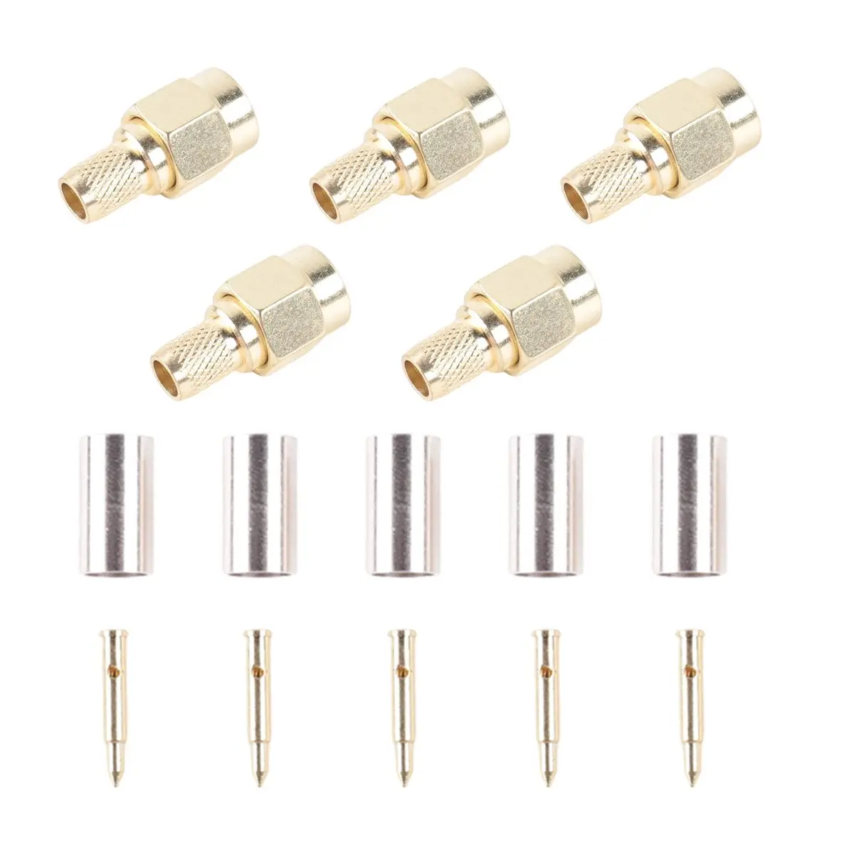 Improved5pcs SMA Male Plug RF Coaxial Connector Crimp for RG58 RG142 RG400 LMR195 RG223