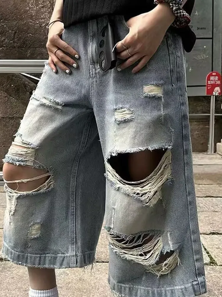 

Ретро-джинсы американского стиля для мужчин: синие, с эффектом потертости, укороченные (7/8), свободные повседневные шорты, модные молодежные джинсы прямого кроя