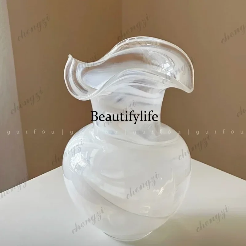 D80 Song Dynasty aesthetics super beautiful flowers transparent glass glazed vase high-end light luxury ornament