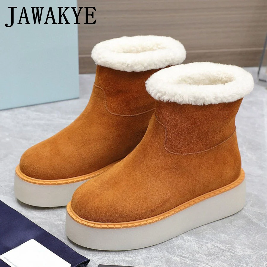 

2024 Winter New Suede Inside Fur Flat Ankle Boots For Women Slip On Round Toe Thick Sole Snow Boots Brand Casuan Warm Shoes