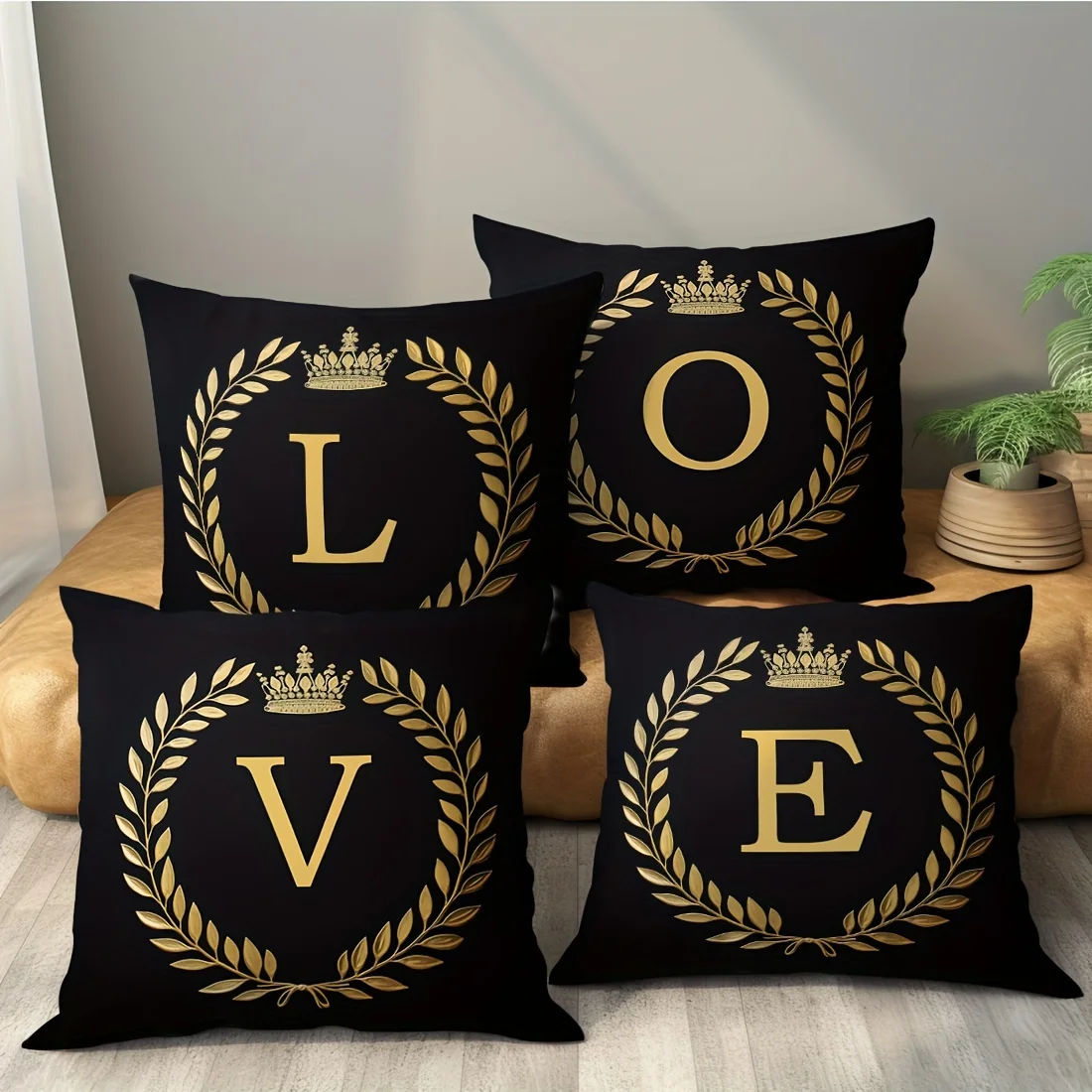 VIKAMA 26-Letter Crown Cushion Cover Study Sofa European Light Luxury Living Room Business Theme Birthday Gift