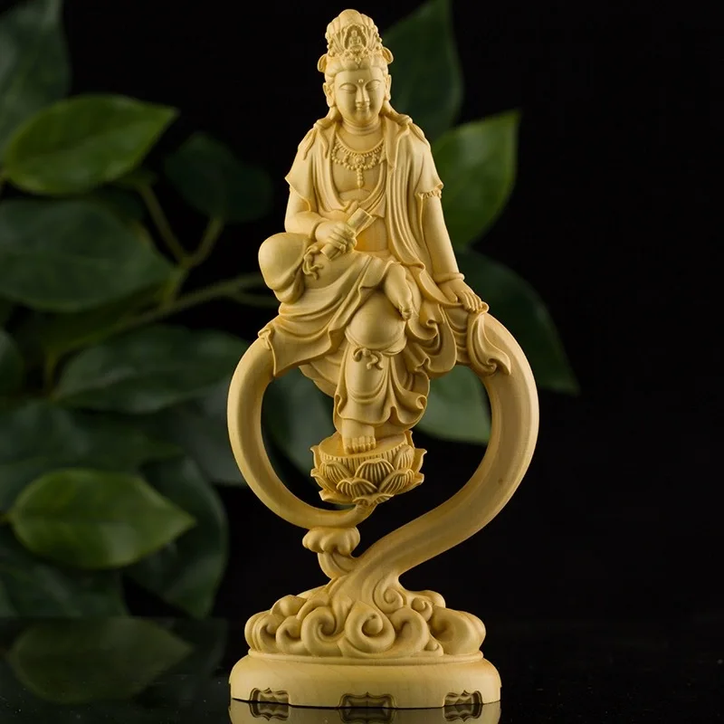 

Boxwood Craft Water Wave Holding Book Guanyin Water Lilies Buddha Ornament Solid Wood Living Room Worship Free Guanyin Crafts