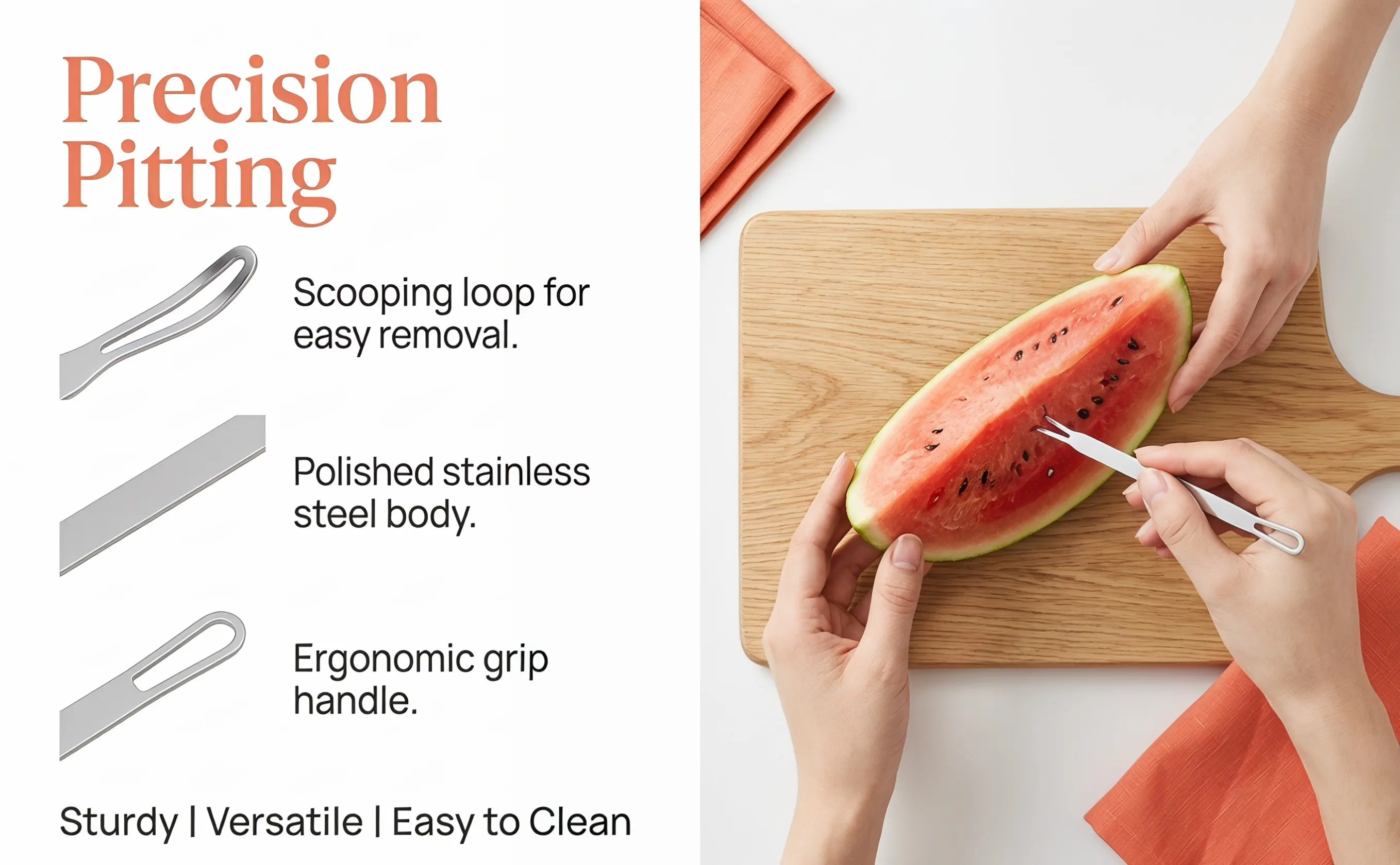 Watermelon Seed Remover Tool Stainless Steel Fruit Pitter Ergonomic Handle for Extraction and Flesh Scooping Household
