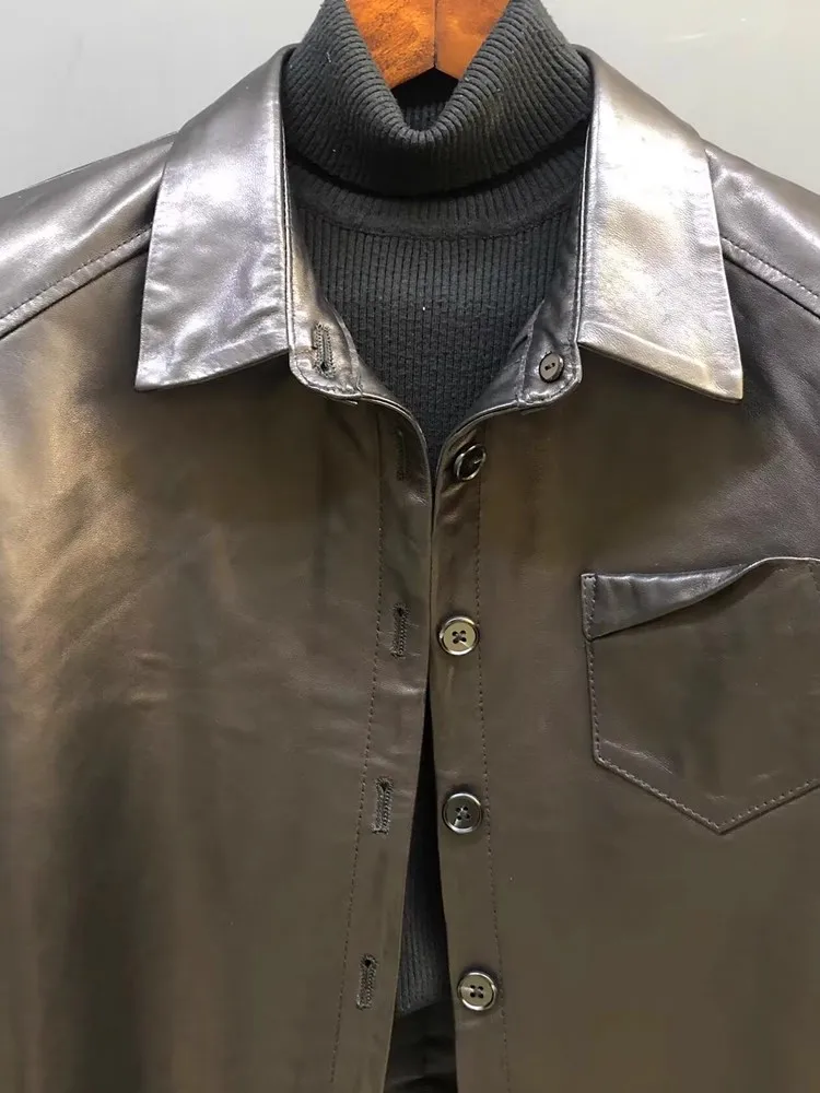 Veste d'automne en cuir véritable de mouton pour femme, simple boutonnage, col à revers de styliste, manteau de Style Punk, veste Streetwear décontractée