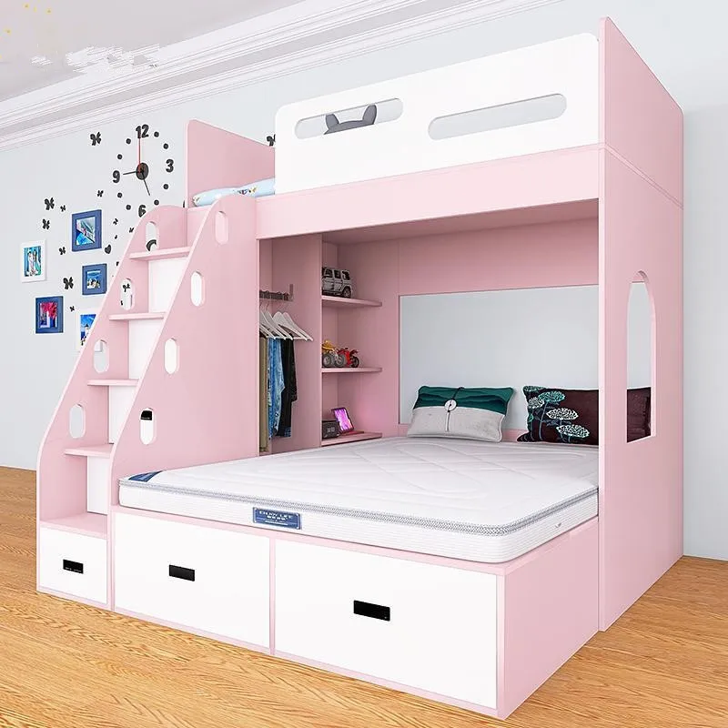 Multi-kinetic Combination Double-layer Upper and Lower Bed Ladder  Small Apartment Children's High Guardrail Bed New Type