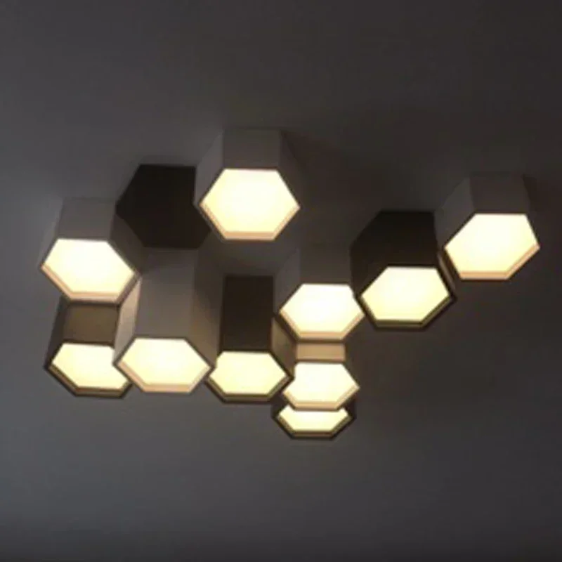 Modern Simple DIY Combination Hexagon Ceiling Lamp Iron LED Living Room Bedroom Dinning  Lighting Acrylic Decoration Fixture