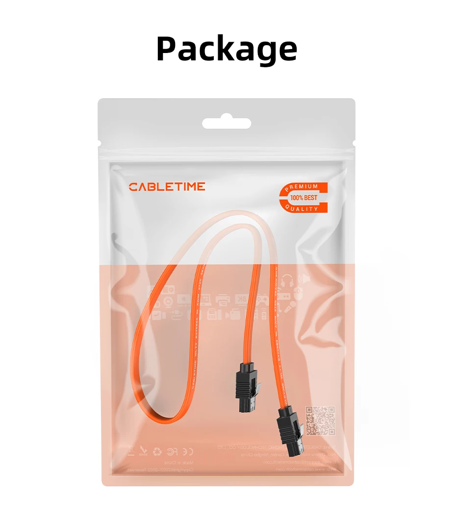CABLETIME 6 Gbit/s SATA-Kabel 3.0 zu Festplatte SSD HDD Sata3 Gerades rechtwinkliges Kabel Schnellübertragungskabel für Desktop – Detail 10