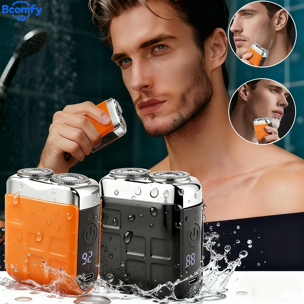 

Mini Electric Shaver for Men Dual Head Beard Shaver Waterproof Rechargeable Travel Rotary Razor Portable Beard Trimmer