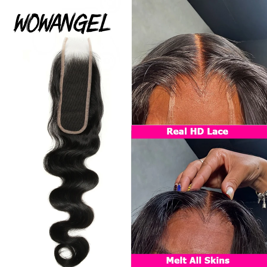 2x6 HD Chiusura in pizzo Solo onda del corpo Capelli umani Pre pizzicati Skinlike Separazione profonda Chiusura Kim K Invisibile Merletto svizzero Capelli Remy