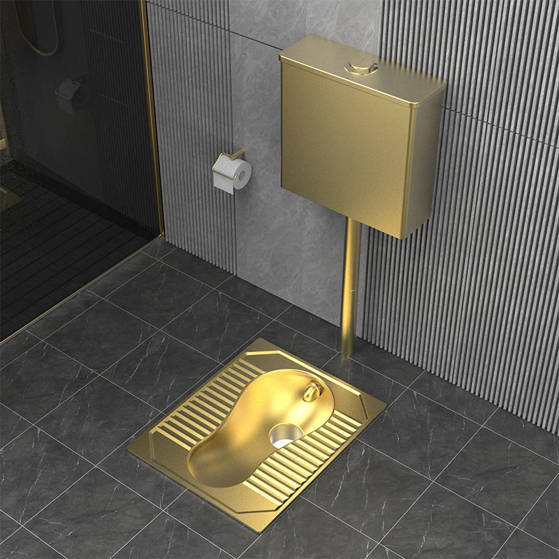 

Modern design golden luxury stainless steel squat toilet hotel mall