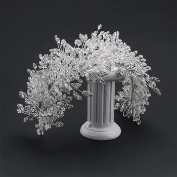 Baroque Handmade Clear Crystal Beads Bridal Hairbands Flower Tiaras Rhinestone Crown Diadem Headpieces Wedding Hair Accessories