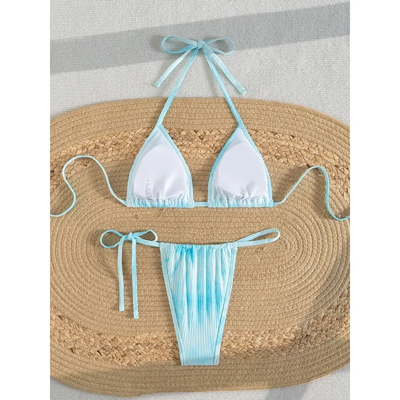 Sexy Blue Micro Bikini 2025 Women Swimsuit Tie Dye Swimwear Thong Bikinis Set Brazilian Beach Wear Bathing Suit Strings Biquini