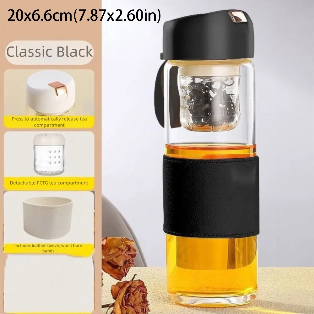 

Portable Design Glass Water Bottle High Temperature Resistant Elastic Mechanism Double-Layer Insulated Mug Tritan Material