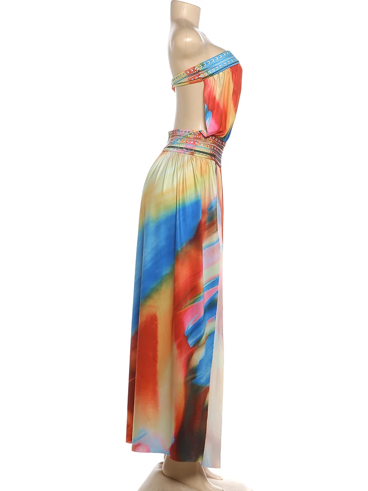 Sisterlinda Damen Sexy Kleid mit buntem Print, Wickelkleid, rückenfrei, hohe Schlitze, Sommer, Urlaub, Strandparty, elegante Party, figurbetont – Detail 4