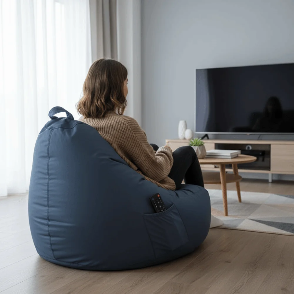 Waterproof Lazy Sofa Bean Bag with Handle and Pocket Stain-resistant Lazy Sofa Cover Breathable Soft Puff Couch Cover Kids
