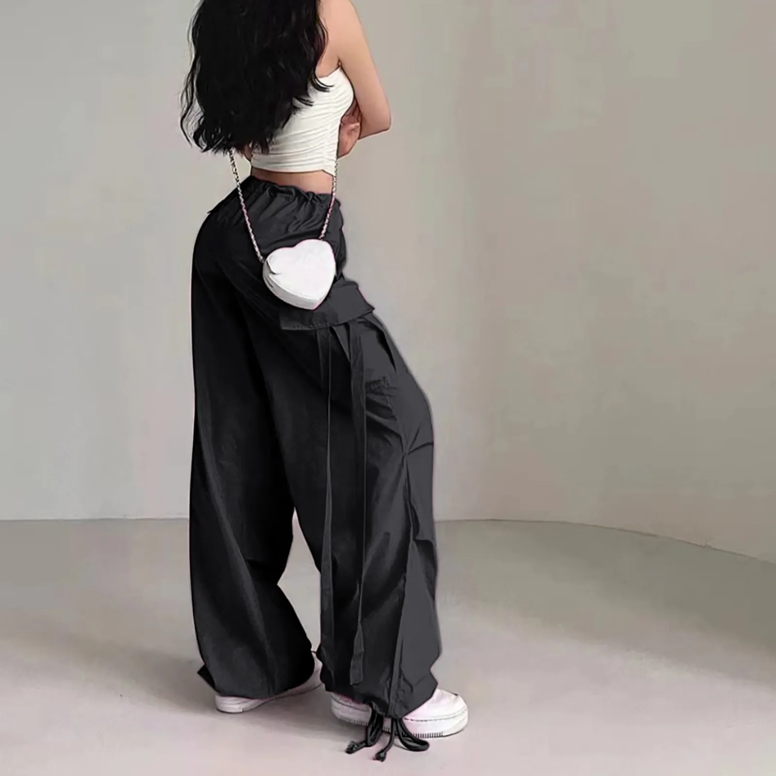 Women Fashion Streetwear Wide Leg High Waist Straight Streetwear Trousers Overalls Cargo Korean Luxury Clothing Punk Sweatpants