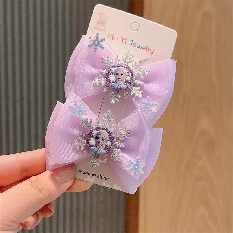 2Pcs/pack Girls Elsa Hairclip Princess Girl Bow Hair Clips Baby Girl Party Gift