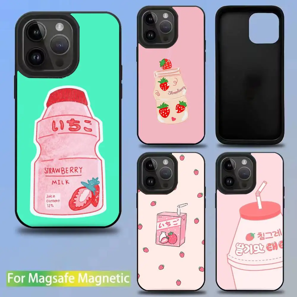 

Summer Cute Strawberry M-milk Phone Case For iPhone16,15,14,13,12,11,Pro,Max,Plus,Mini,SE New Magsafe Magnetic Wireless Charging