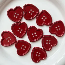 10Pcs Japanese Vintage Wine Red Heart Buttons Women's Coat Sweater Cardigan DIY Deco Cute Girls Hat Clothing Sewing Accessories