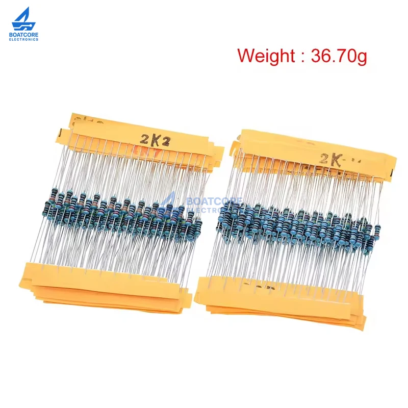 300pcs/set 30 Kinds 1% 1/4W Metal Resistors Assorted Pack Kit 220ohm 1K 10K 100K 1M Resistance Resistors 30 Values*10pcs=300pcs