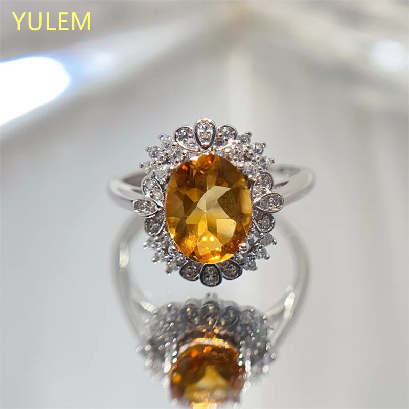 

Креативный дизайн, серебряные обручальные кольца с цитрином для женщин, регулируемые классические легкие роскошные свежие свадебные украшения