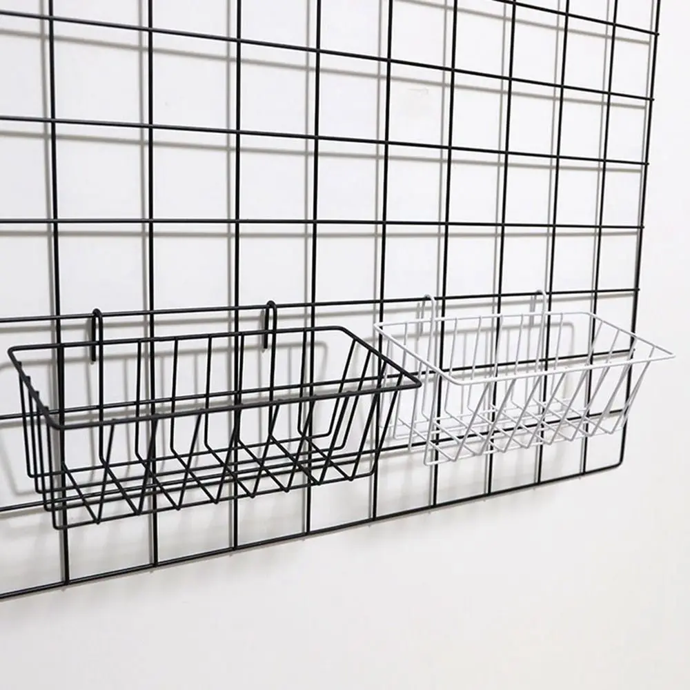 

Black/White/Silver Metal Decorative Storage Basket Space Saving Hanging Grid Shelving Storage Basket Rectangle