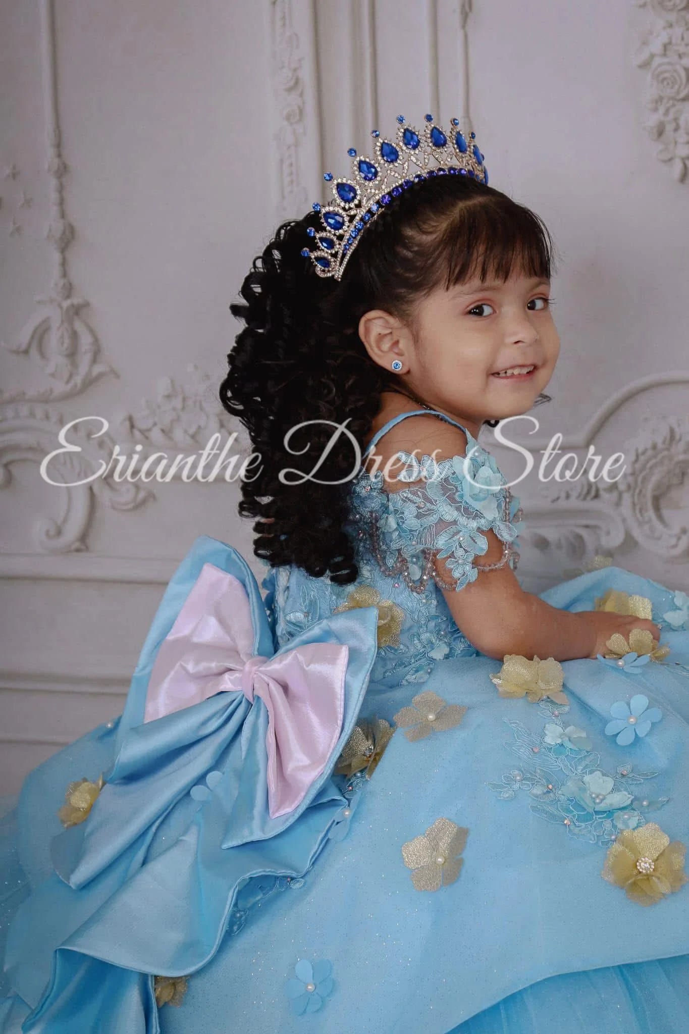 Sky Blue Flower Girl Dress For Wedding 3D Applique Tulle Puffy Princess Child First Eucharistic Birthday Party Dress Customized
