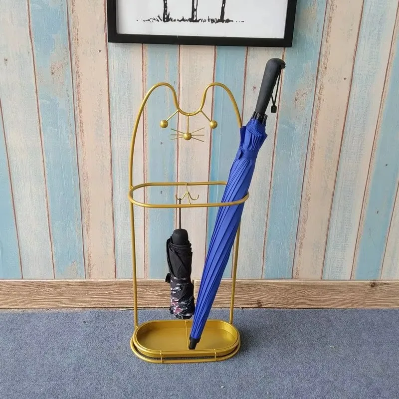 

Slim Metal Umbrella Stand With Water Tray Rustproof Entryway Organizer For Home Office Cat-Shaped Design Space Saving