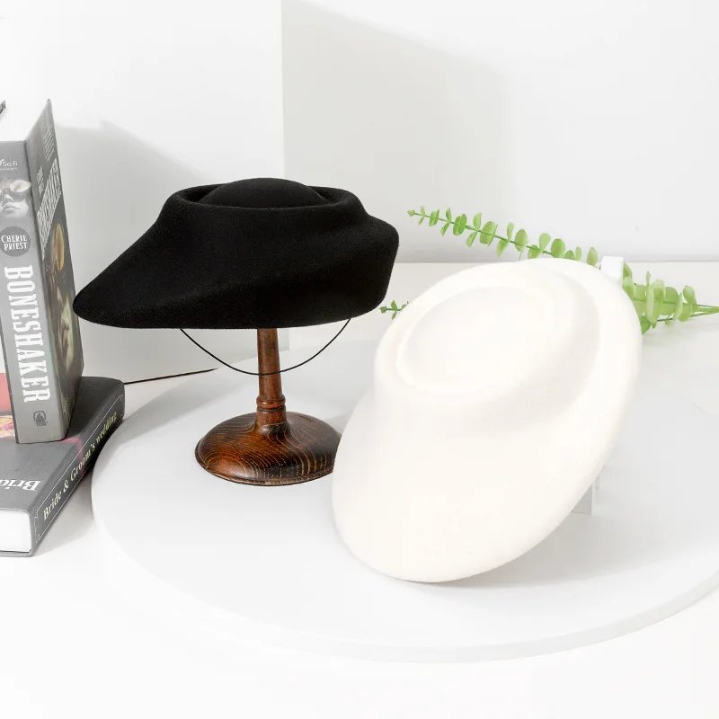 

2025 модная ретро шляпа с летающей тарелкой, 100% шерсть, свадебные береты для женщин, французская формальная шляпа-таблетка, свадебная вечеринка, фетровая шляпа-лодочка