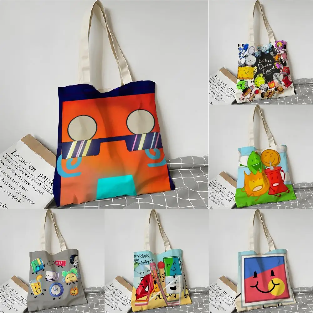 BFDI Character B-Battle for Dream Island Storage Bags Reusable Large Capacity Shopping Bag for Daily Use Grocery Travel & Work