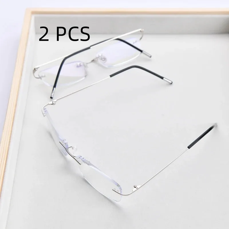 2er-Set rahmenlose Lesebrille mit Blaulichtfilter für Damen und Herren, Metall, Anti-Ermüdungs-Presbyopie-Brille mit flexiblem Bügel – Detail 7